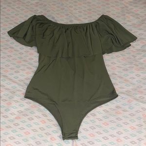 Green off the shoulder body suit